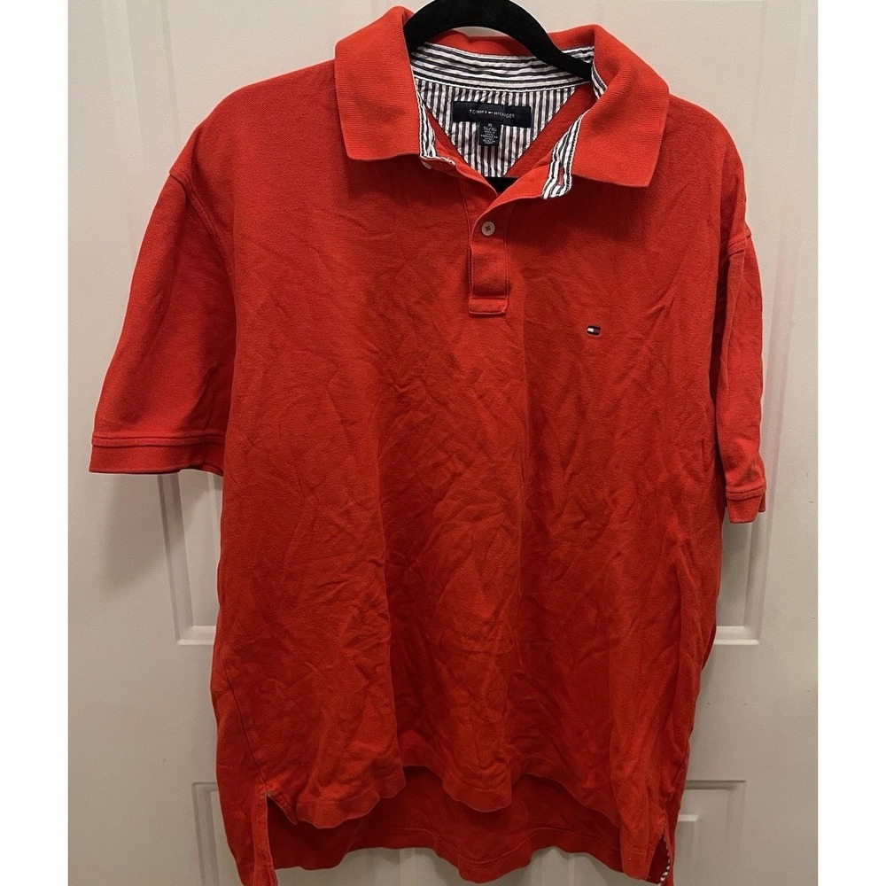 Tommy Hilfiger Polo Shirt Men XL Short Sleeve Red‎ Logo Preppy Golf - Picture 2 of 6